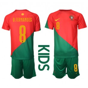 Portugalia Bruno Fernandes #8 Koszulka Podstawowych Dziecięca MŚ 2022 Krótki Rękaw (+ Krótkie spodenki)